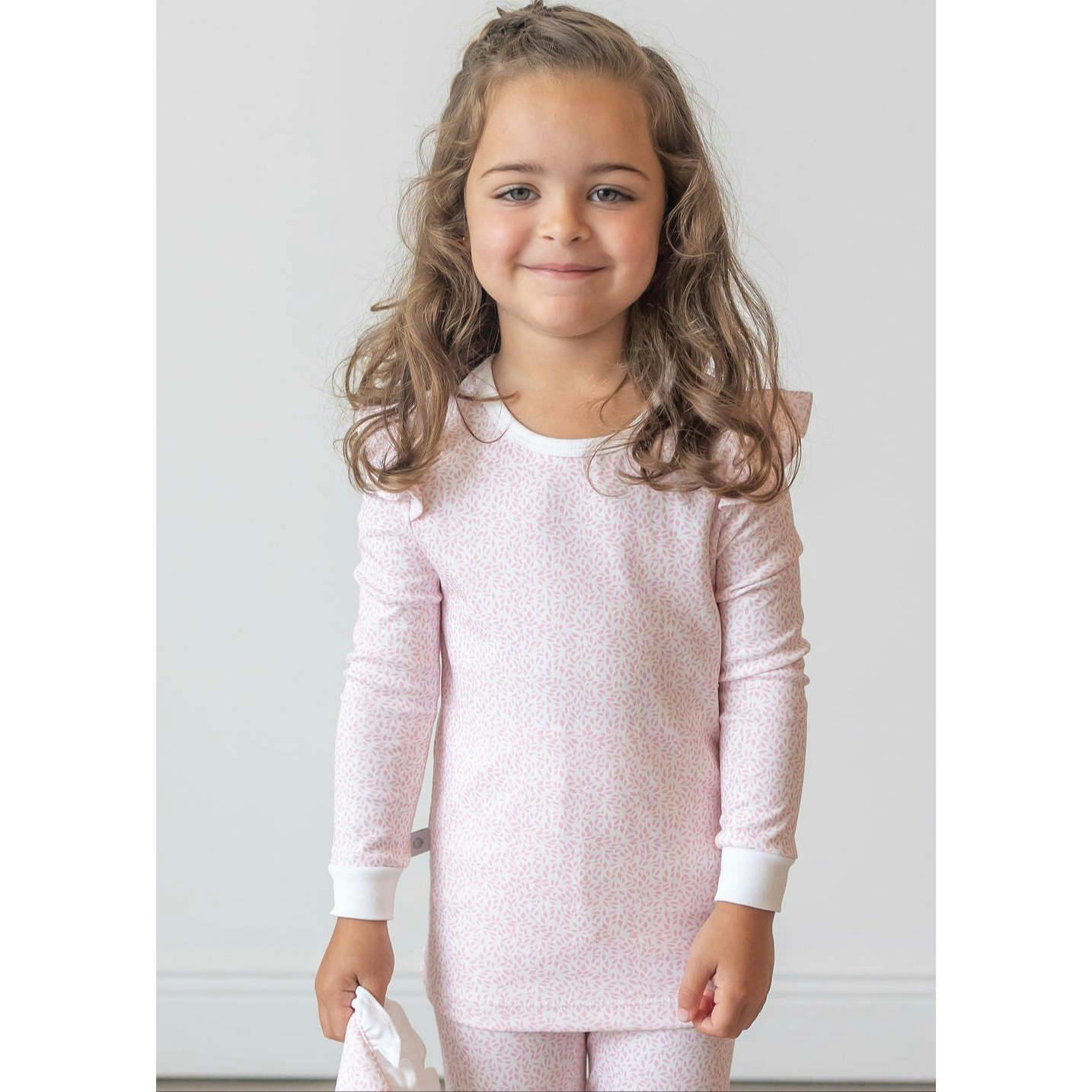 Pink Leaves Pima Long Pajama Set