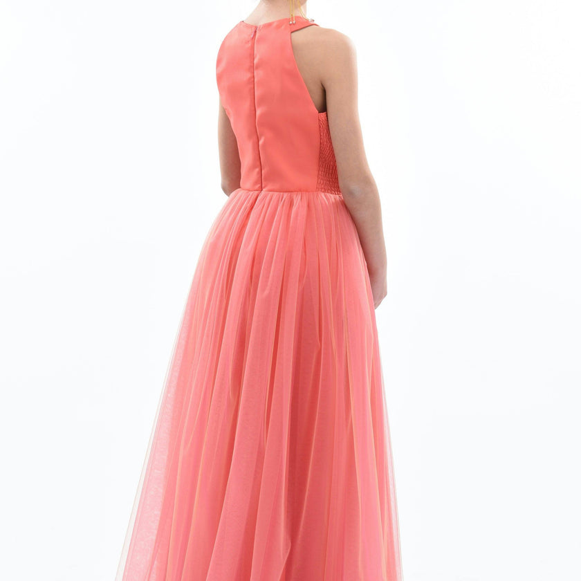 Orange Malaga Halter Ruffle Gown