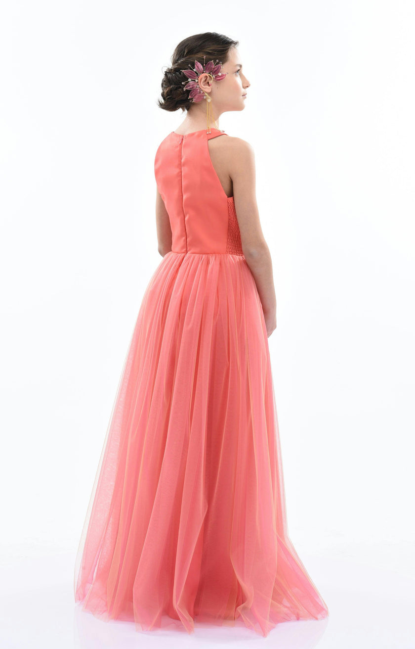 Orange Malaga Halter Ruffle Gown