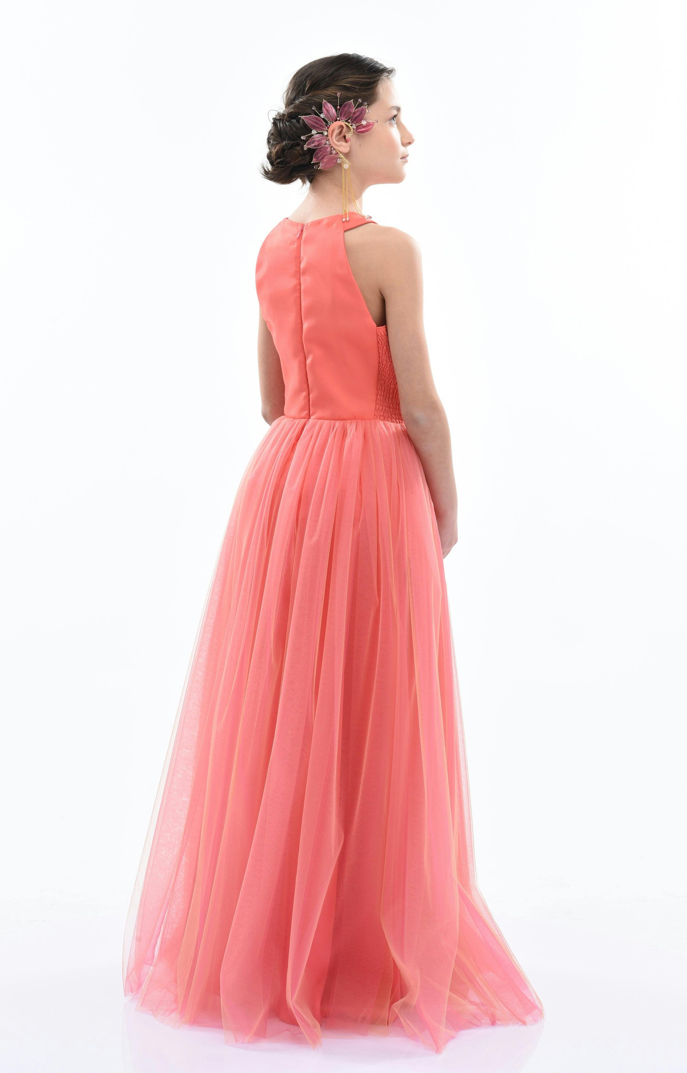 Orange Malaga Halter Ruffle Gown