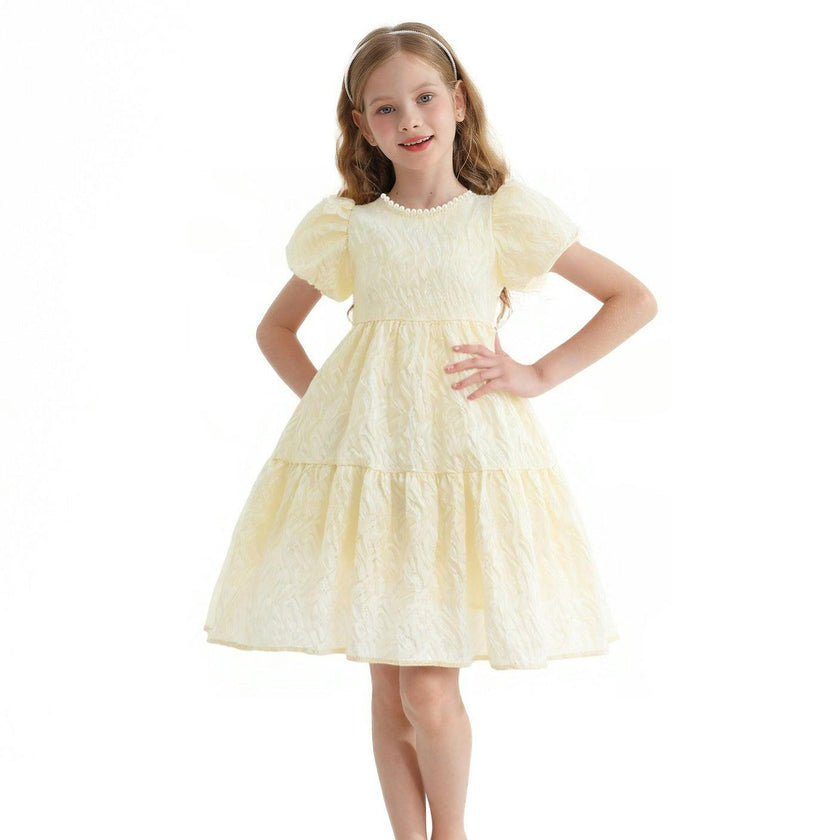 Cream Pearl Lined Empire Dress