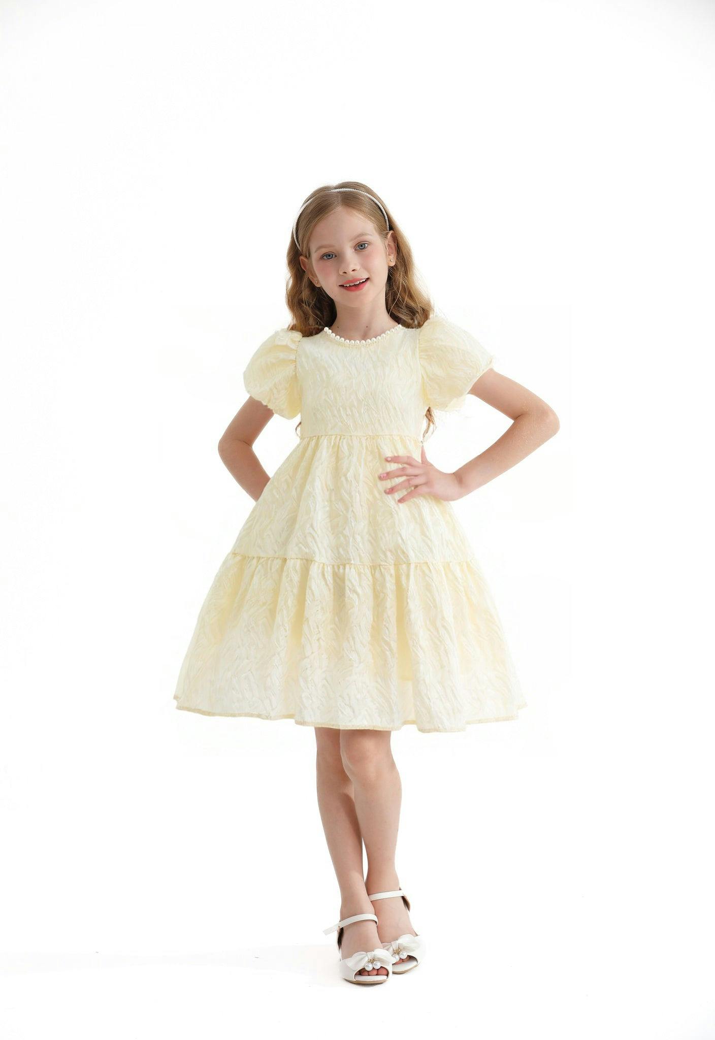 Cream Pearl Lined Empire Dress