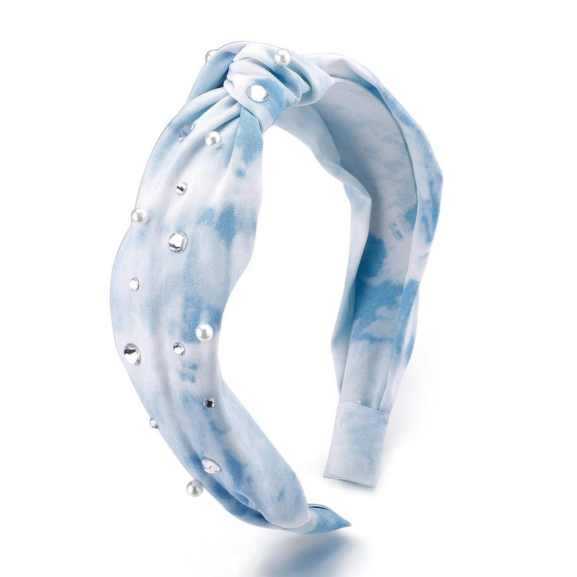 Blue Knot Tie Dye Headbandwith Pearl