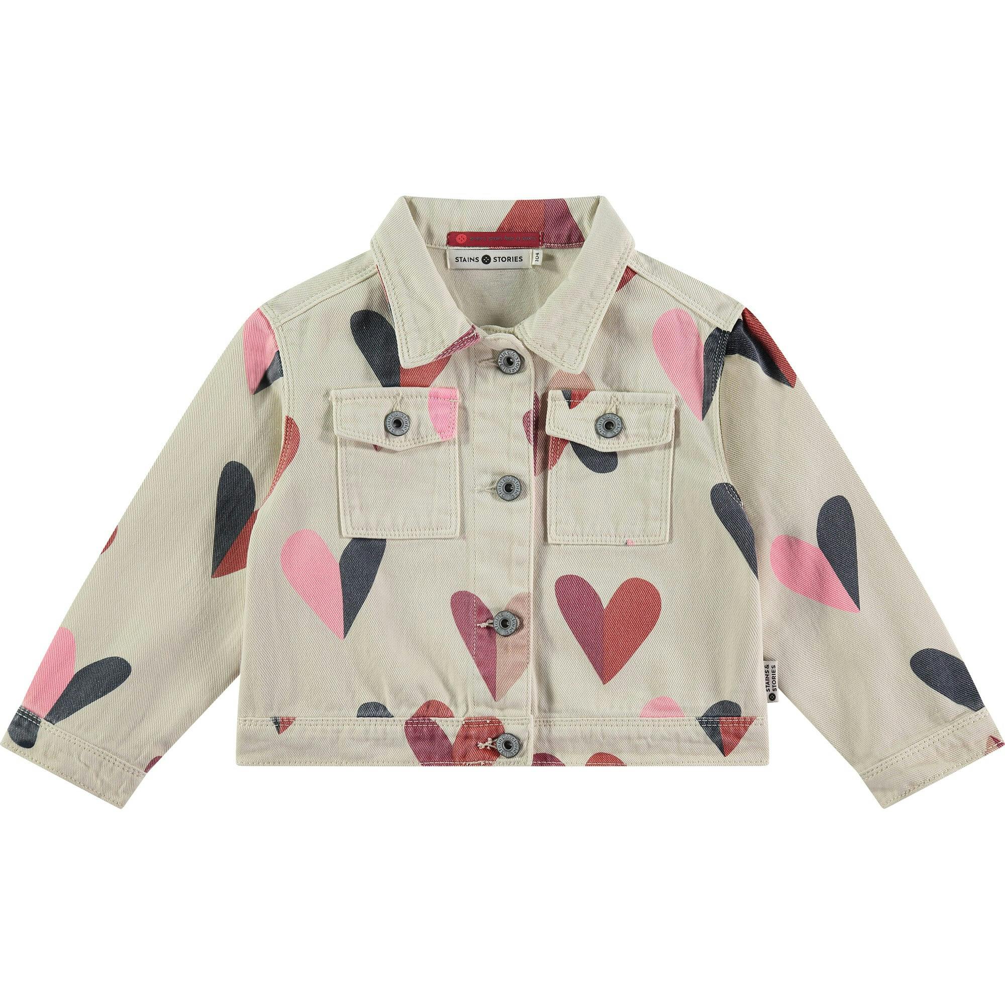 All-Over Heart Cropped Jean Jacket