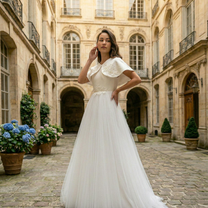 White Hermione Embroidered Cape Dress