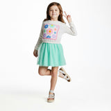 Girls Chenille Floral Sweatshirt & Tulle Tank Dress Set | Aqua