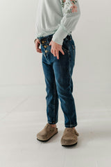 Girls Paperbag Denim Pants in Dark Blue Wash