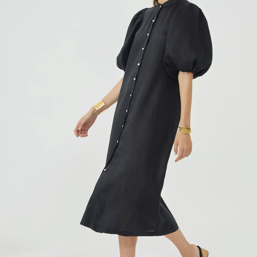 Bubble Linen Dress - Black