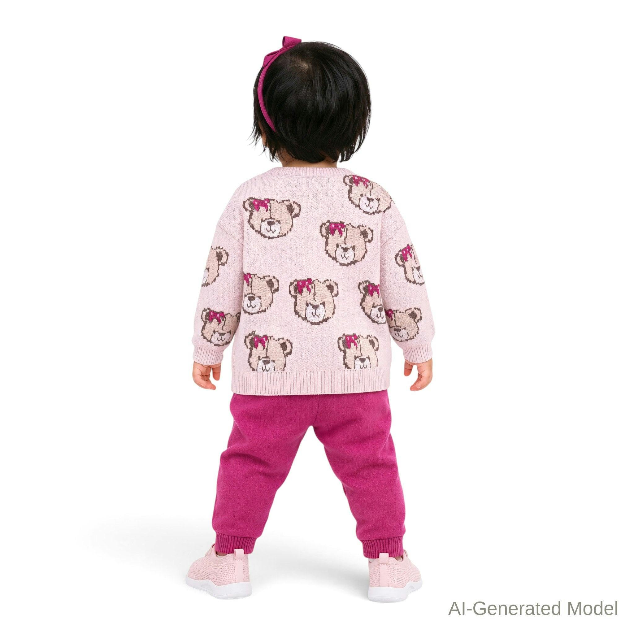 Infant (9-24M) Girls 3-Piece Sweater Set | Bears & Bows - Pink