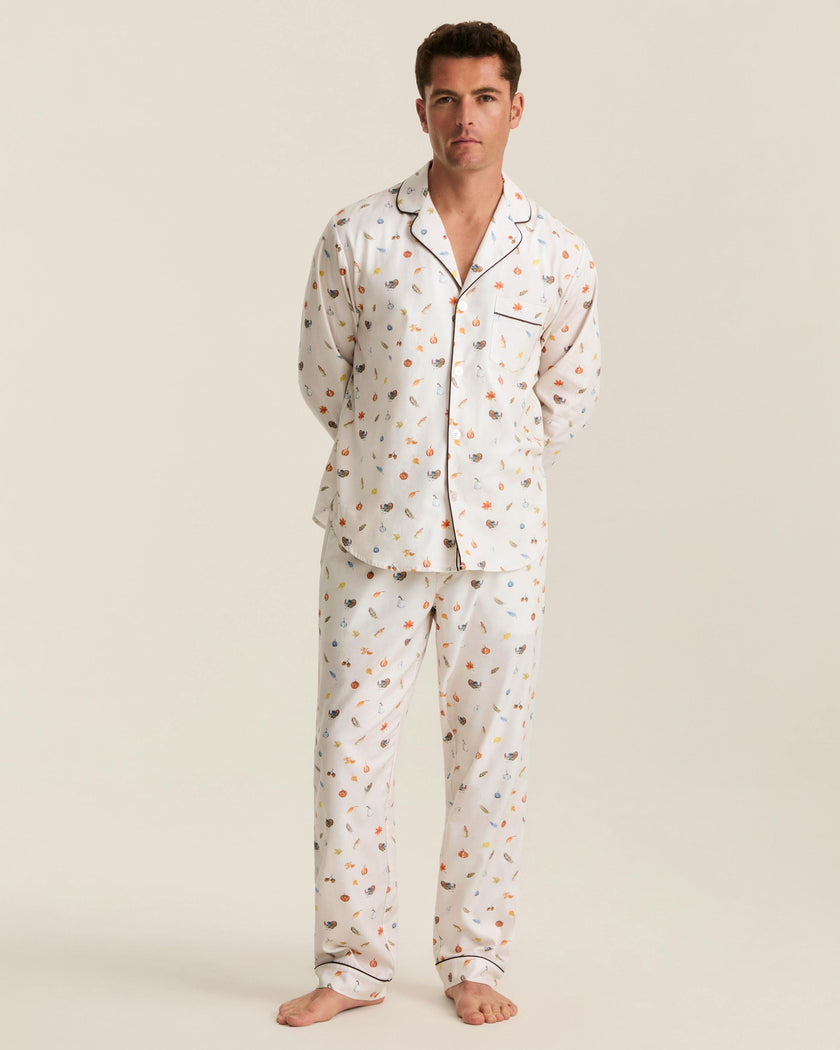 Men's Twill Pajama Set in Thanksgiving Traditions