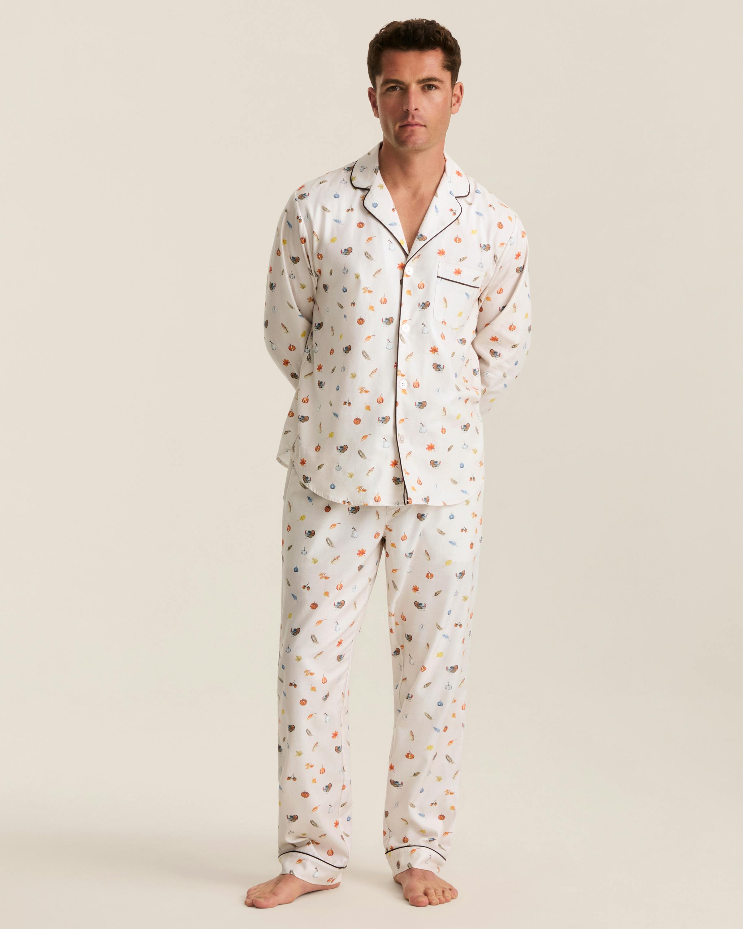 Men's Twill Pajama Set in Thanksgiving Traditions