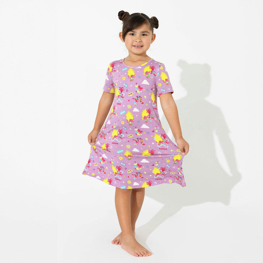 Trolls Harmony Valentine's Bamboo Girls' Short Sleeve Dress