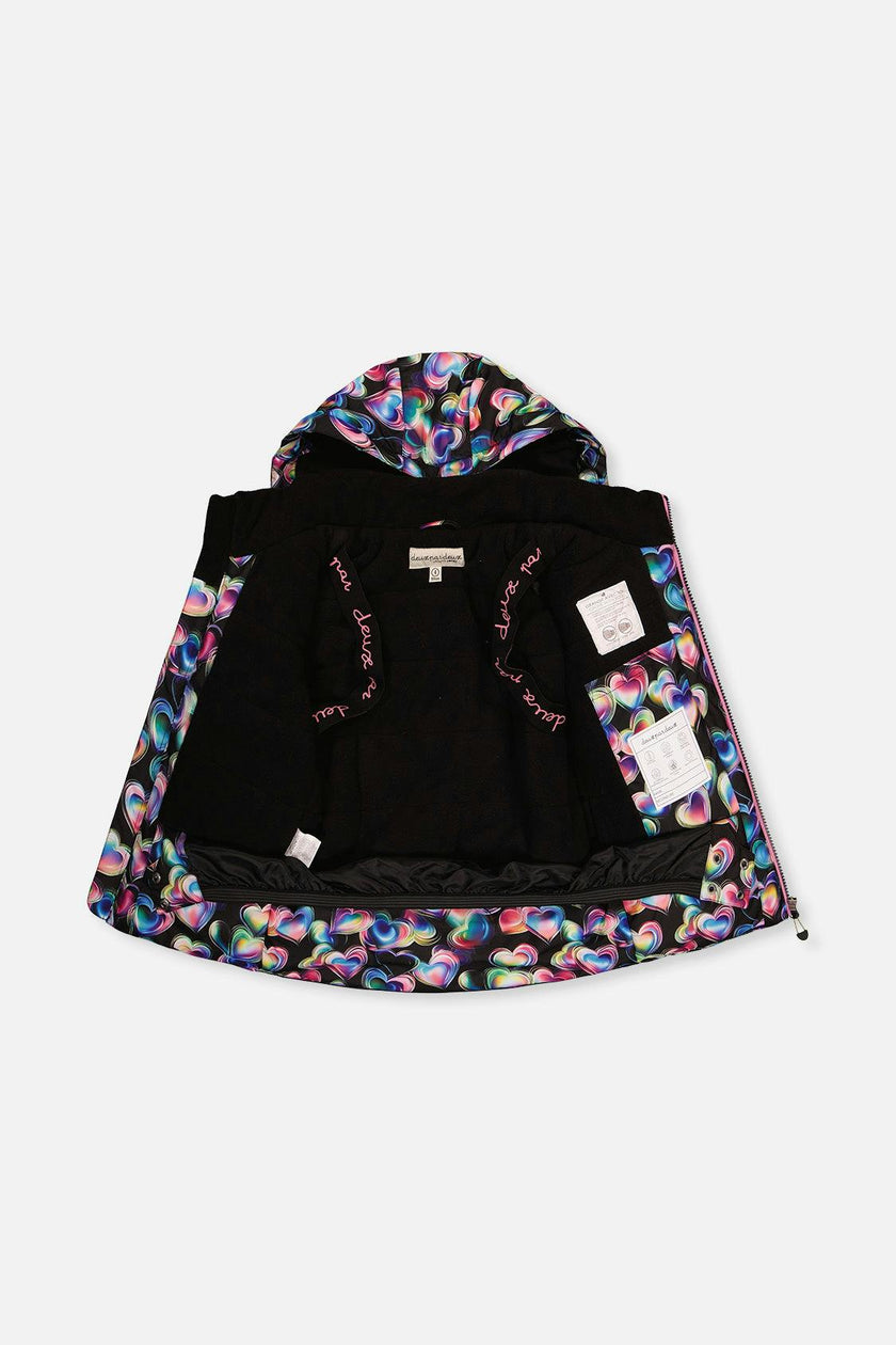 Two Piece Play Snowsuit Black Heart Print With Pink Pants