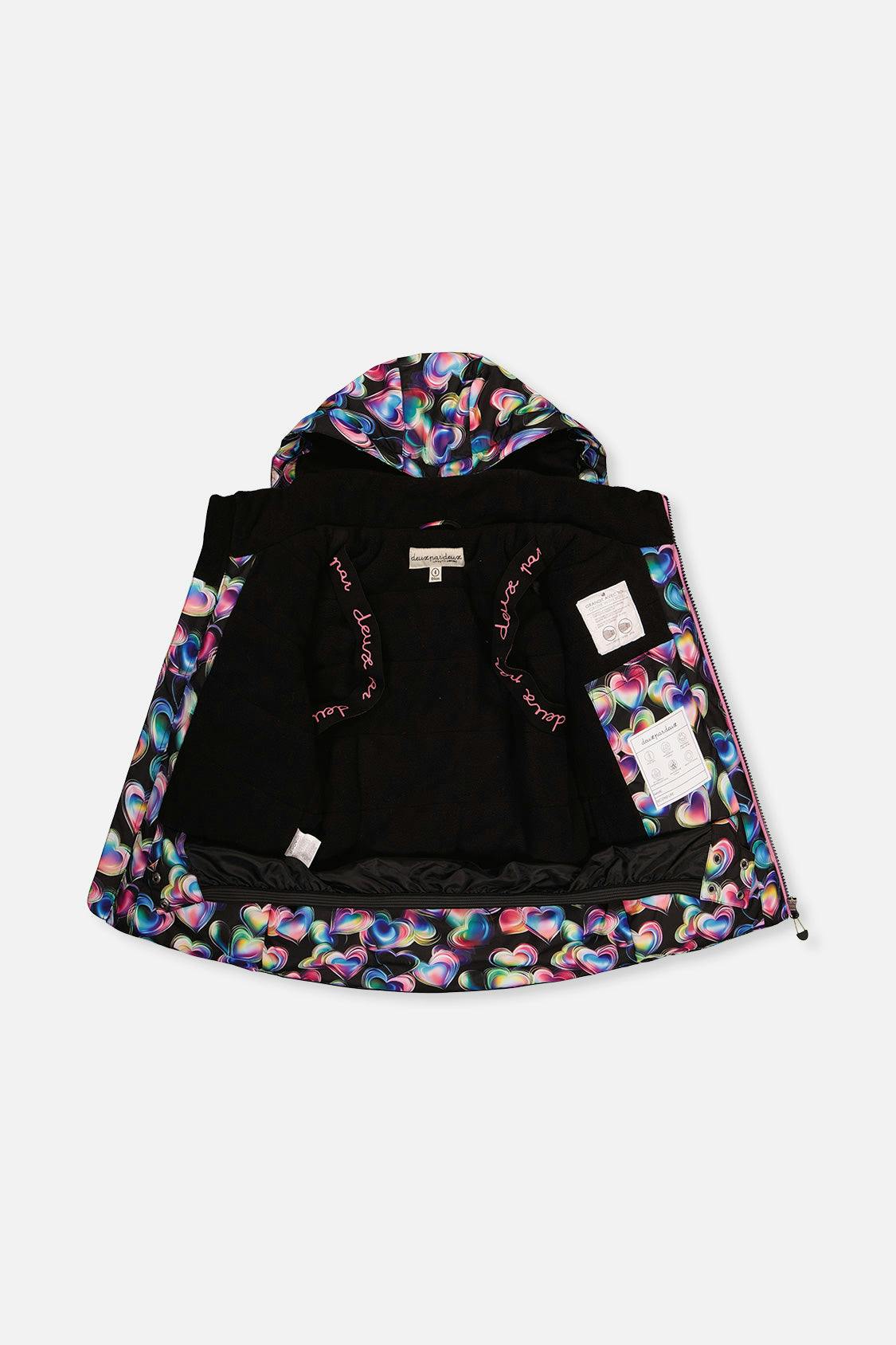 Two Piece Play Snowsuit Black Heart Print With Pink Pants