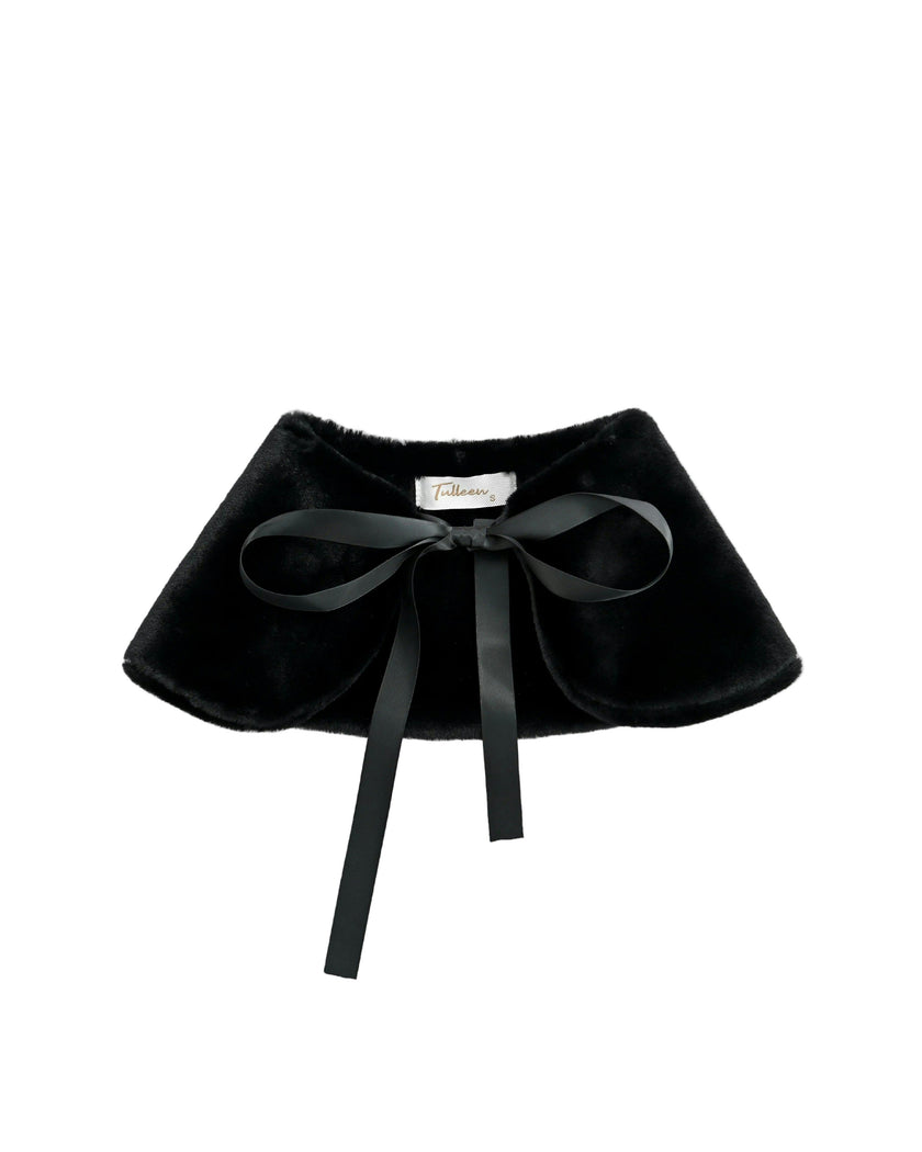 Black Ribbon-Tie Faux Fur Collar