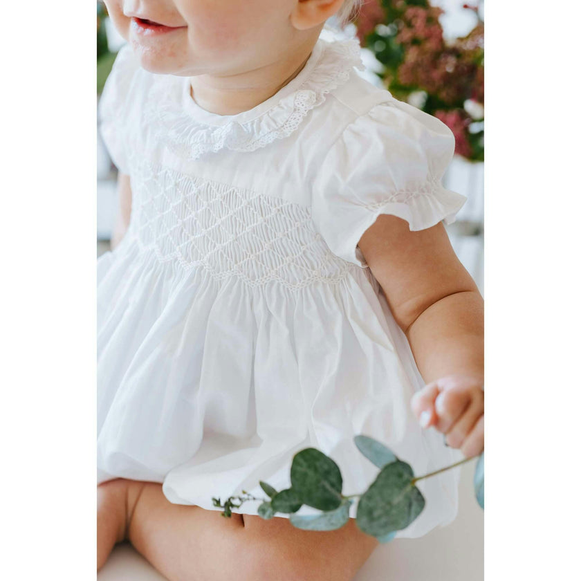 Antoinette Ceremony White Smocked Baby Bubble