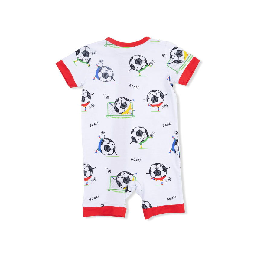 Soccer Balls Playing Soccer  Blue - Shortie 2 Way Zipper Romper