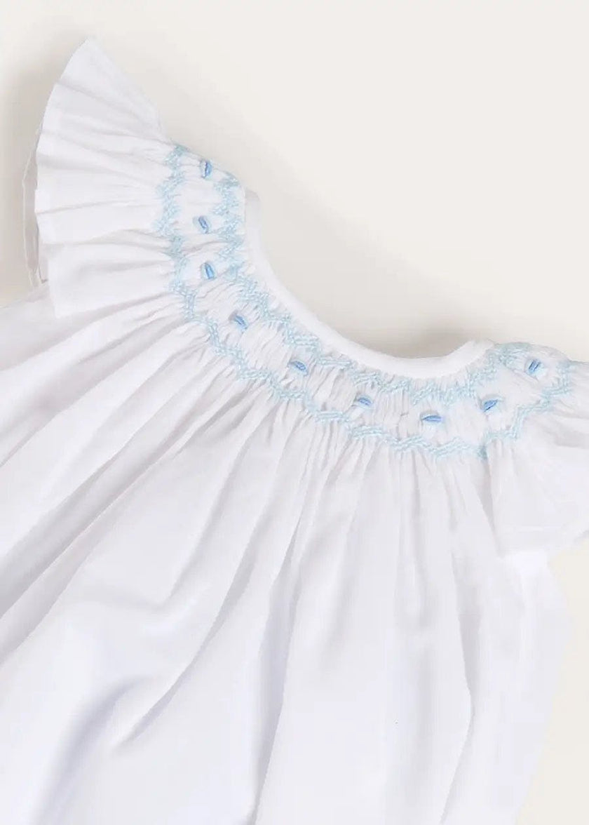 Hand Smocked Romper in Blue (3-18mths)