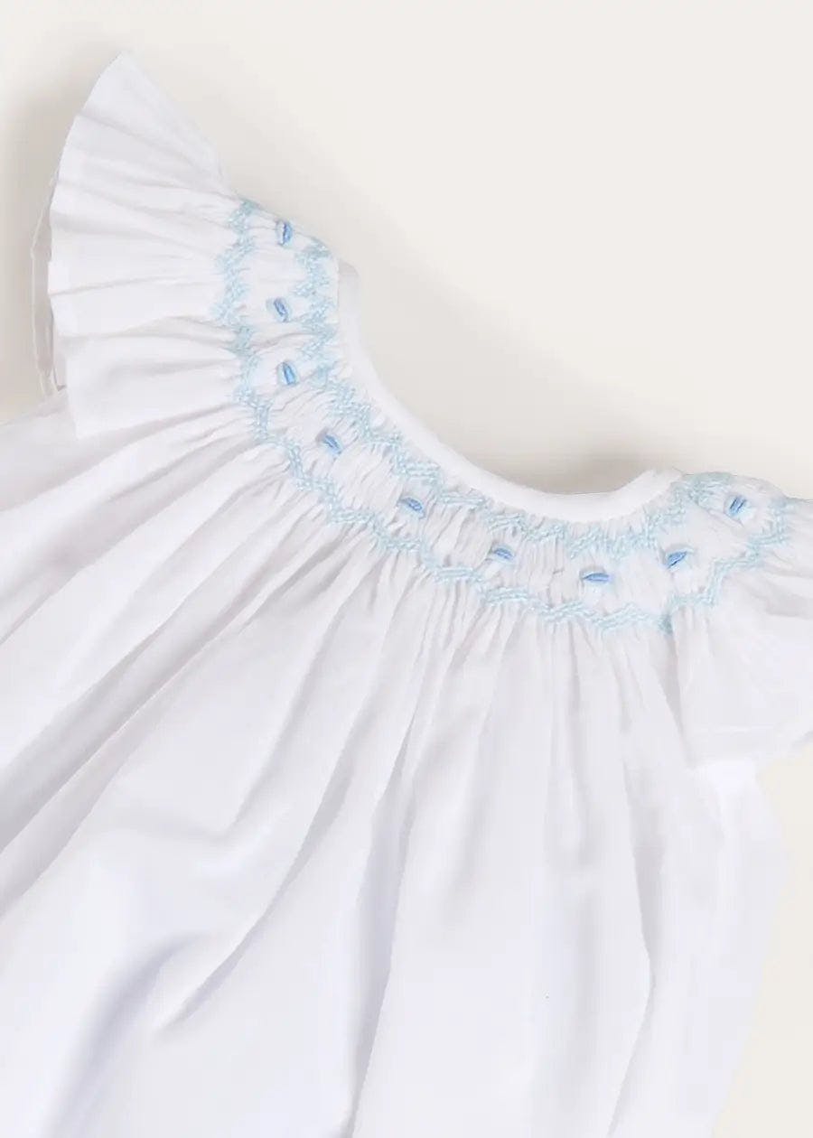 Hand Smocked Romper in Blue (3-18mths)