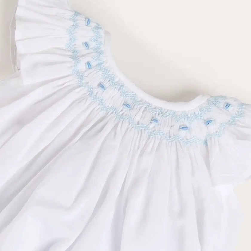 Hand Smocked Romper in Blue (3-18mths)