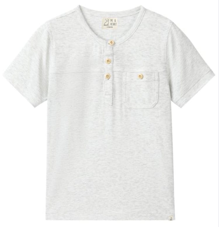 BOARDWALK GREY  Short Sleeved Ribbed Henley Tee