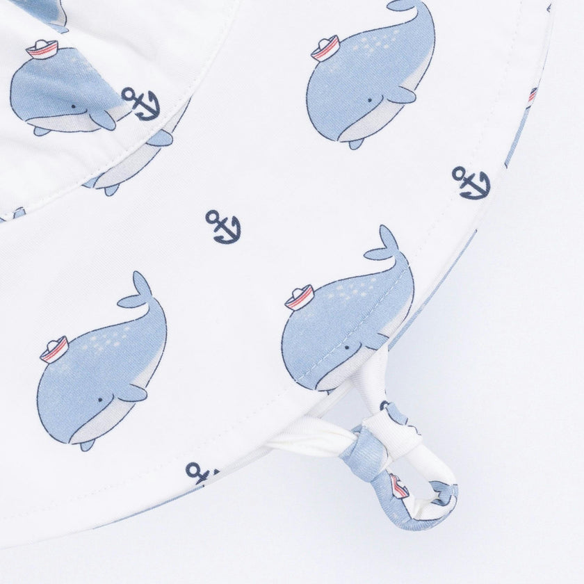 Bubbly Sailor Whales Blue - Wide Brim Sun Hat