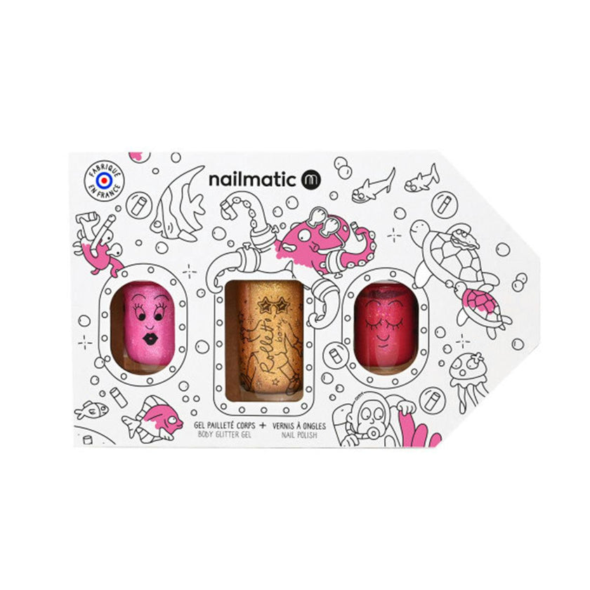 Nail Polish for Kids SET OF 3 EXPLORATION : SISSI PINKY + BODY ROLETTE YELLOW GOLD