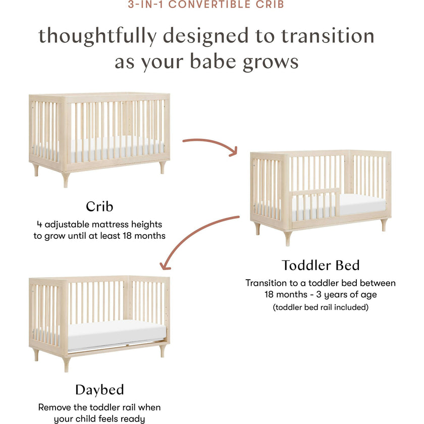 Lolly 3-in-1 Convertible Crib with Toddler Bed Conversion Kit in Washed Natural