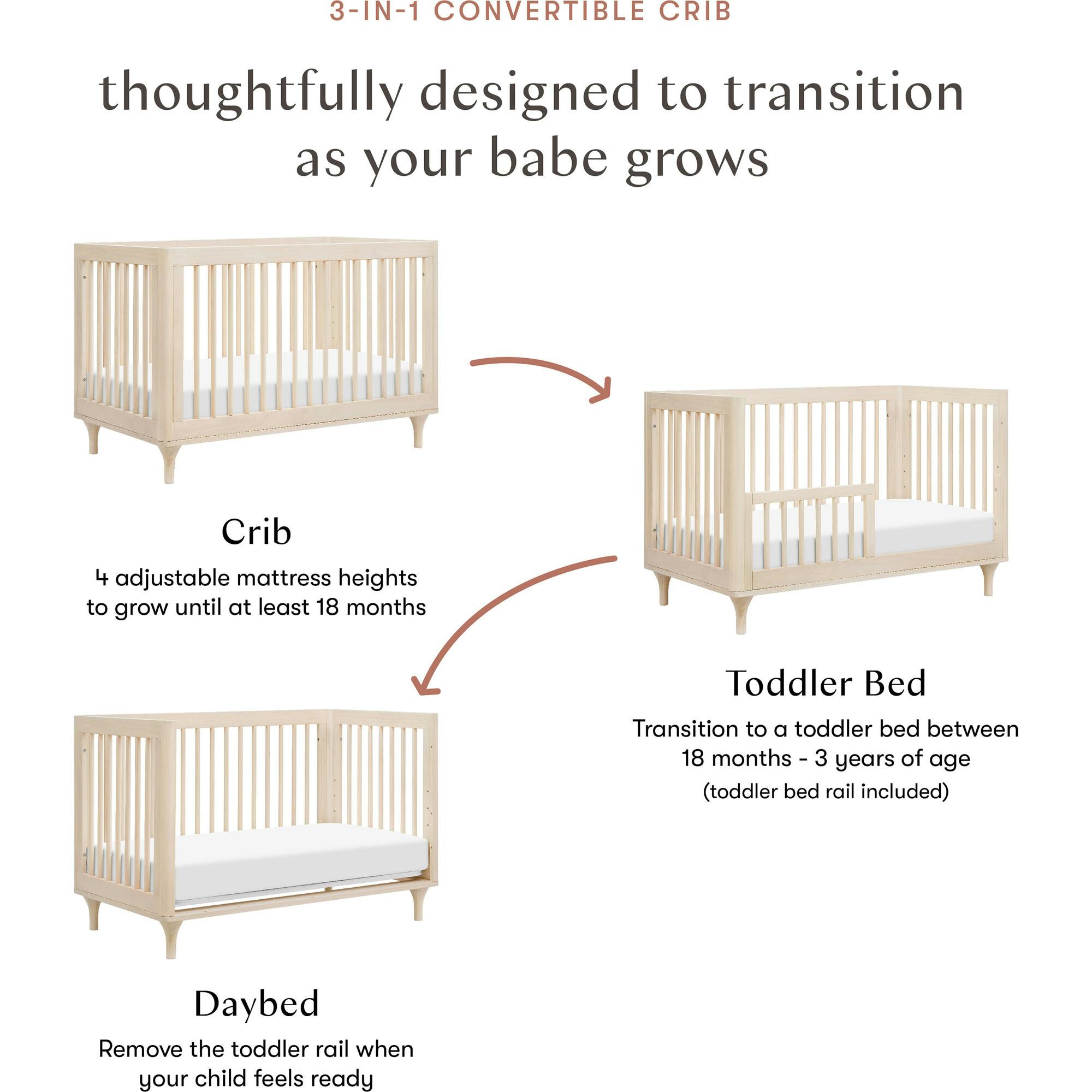 Lolly 3-in-1 Convertible Crib with Toddler Bed Conversion Kit in Washed Natural