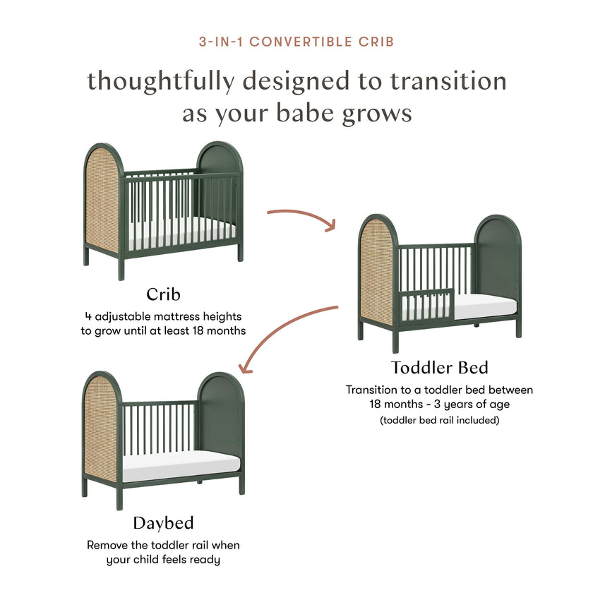 Babyletto Bondi Cane 3-in-1 Convertible Crib with Toddler Bed Conversion Kit