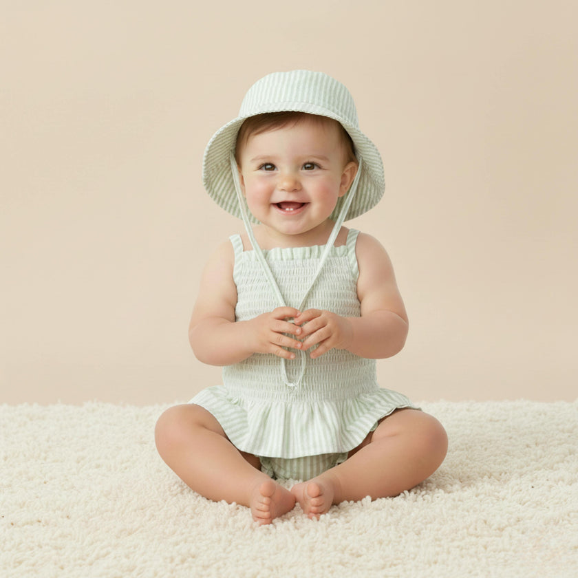 Organic Bucket Sun Hat - Basil Stripes