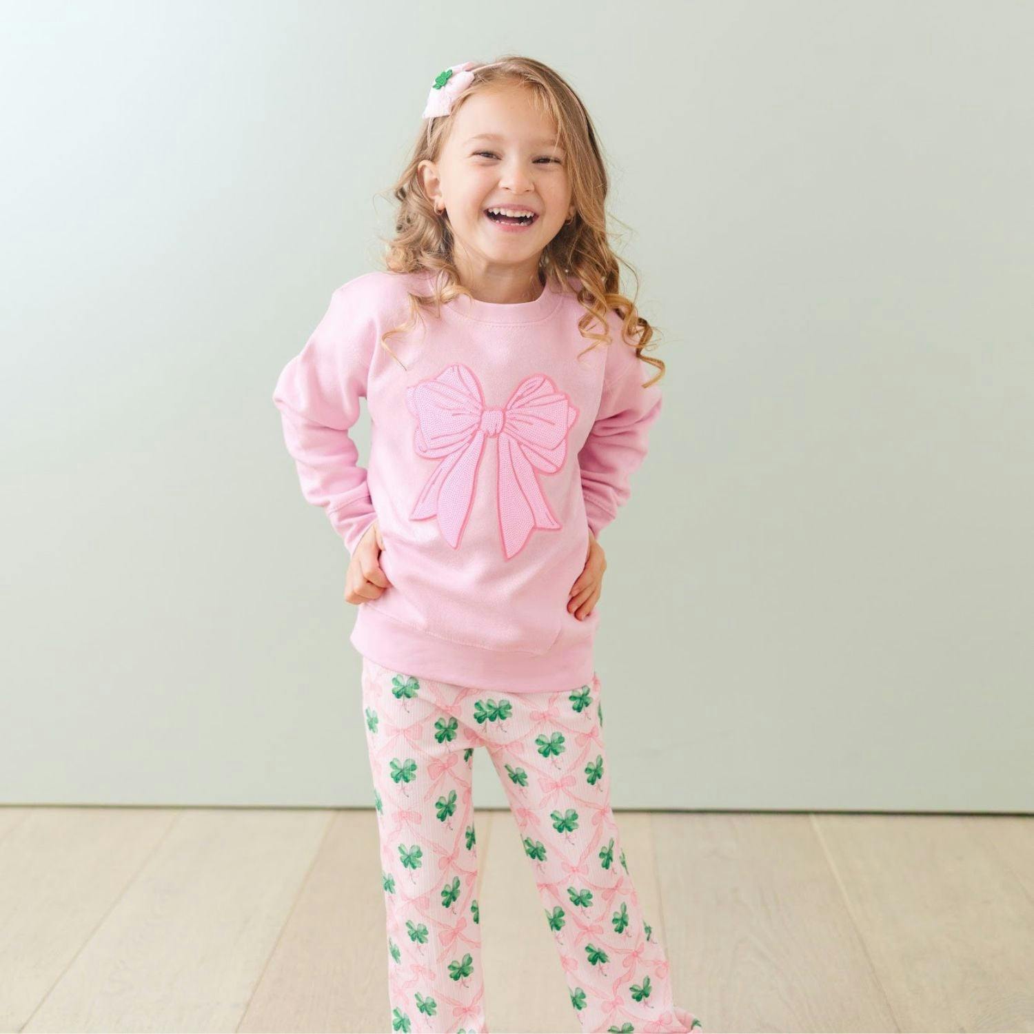 Pink Bow Sequin Patch Sweatshirt