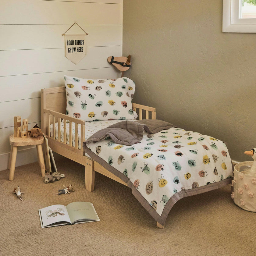 Cotton Muslin Toddler Bedding 3 Piece Set - Watercolor Critters