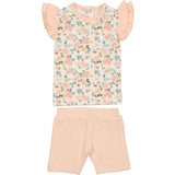 Floral Print 2-Piece Flutter Sleeve Top & Short Set