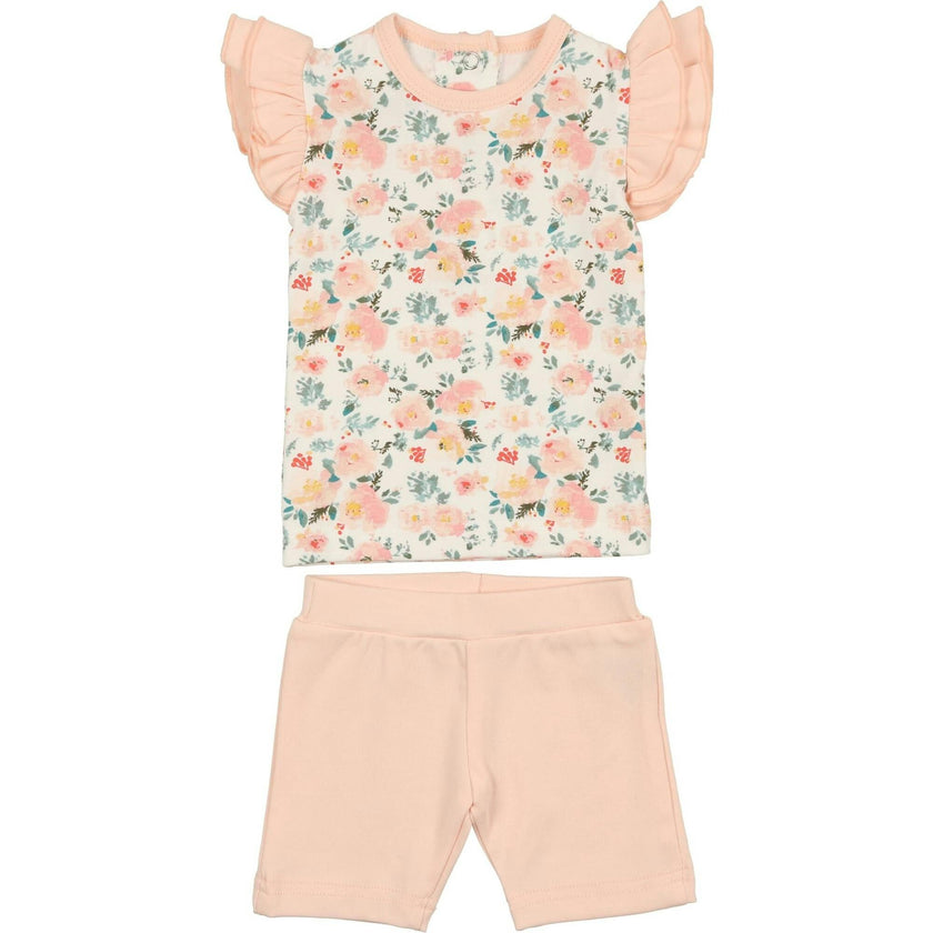 Floral Print 2-Piece Flutter Sleeve Top & Short Set