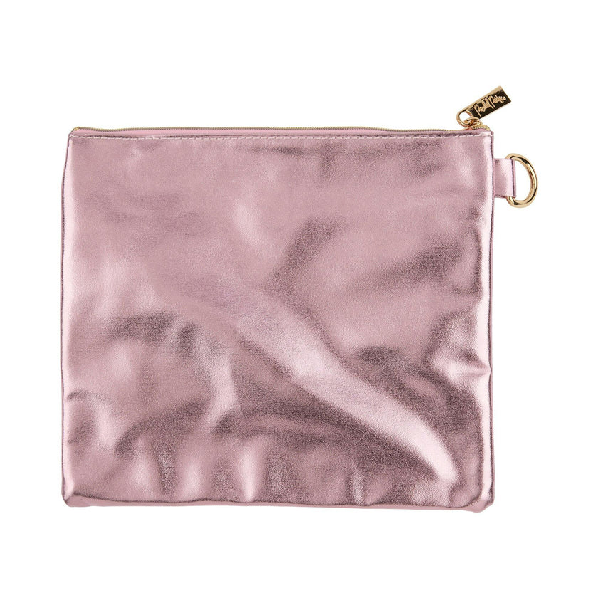 Packed Party Back to Fun Pink Bow Confetti Everything Pouch – Metallic Leatherette with Confetti-Trapped Vinyl Front, Spot Clean, 8.75x7.65 Inch