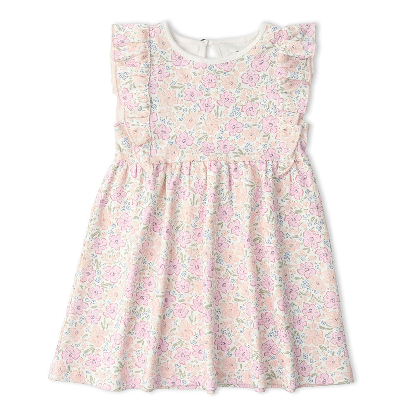 Organic Flutter Dress - Peony