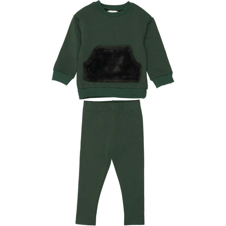 Unisex Couture Contrast Front Pocket Sweater & Pant 2-Piece Set, Green