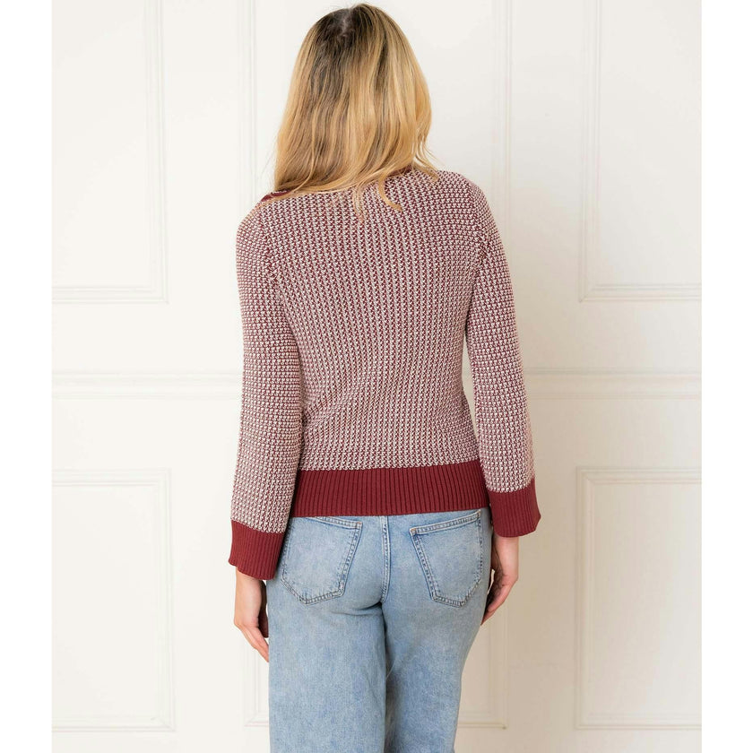 Organic Tweed Stitch Turtleneck Sweater, Red