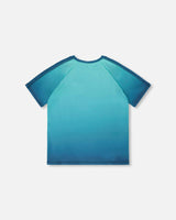 Short Sleeve Athletic Top In Recycled Polyester Teal Gradient