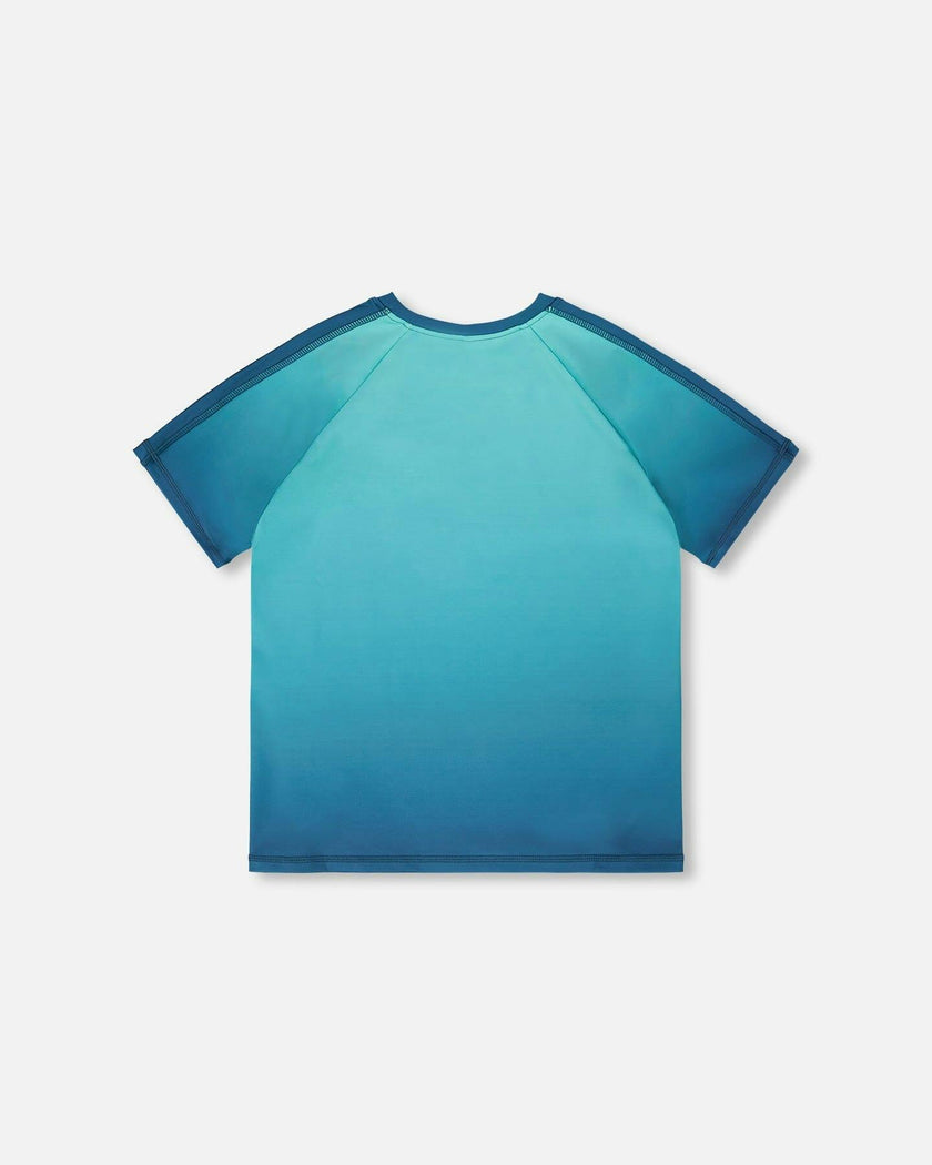 Short Sleeve Athletic Top In Recycled Polyester Teal Gradient