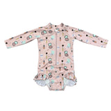 Girls One-Piece Ruffle Rash Guard Swimsuit in Makeup