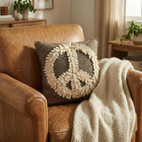 Hand Felted Wool Pillow Cover, Cream Peace Sign Gray, 20" Arcadia Home