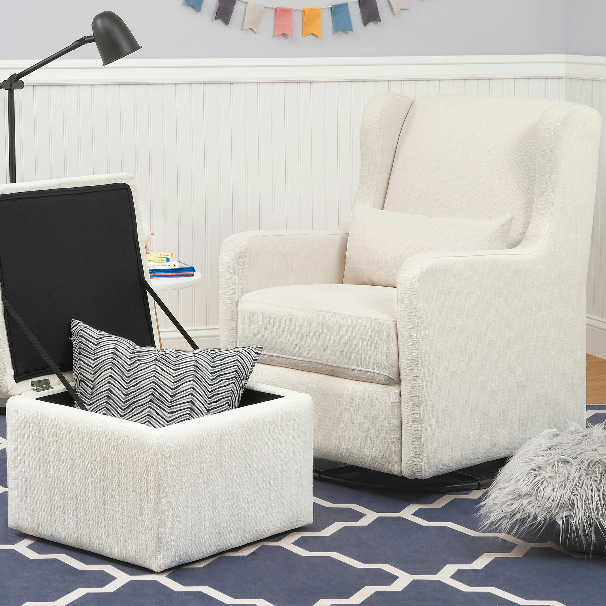 Adrian Swivel Glider with Storage Ottoman