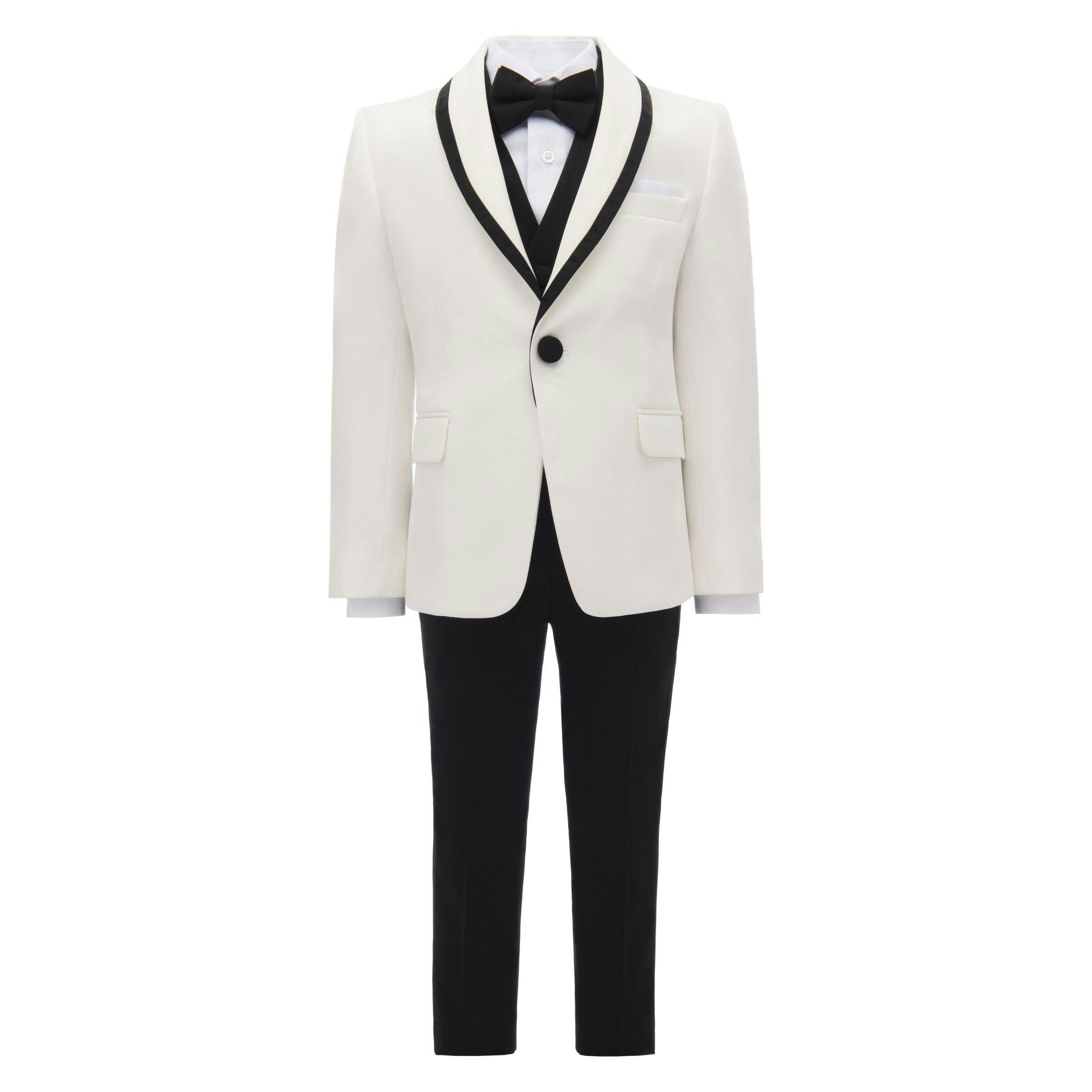 Cream-Black Trim Shawl Lapel 5 Pcs Tuxedo Set