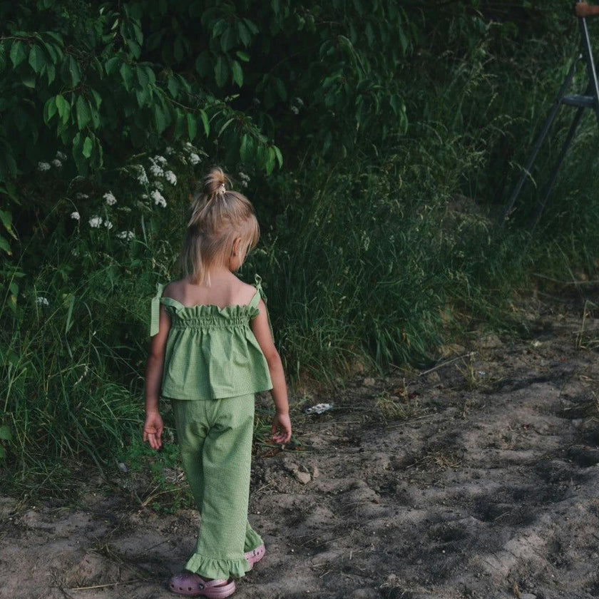 children's vichy frilled top - matcha green