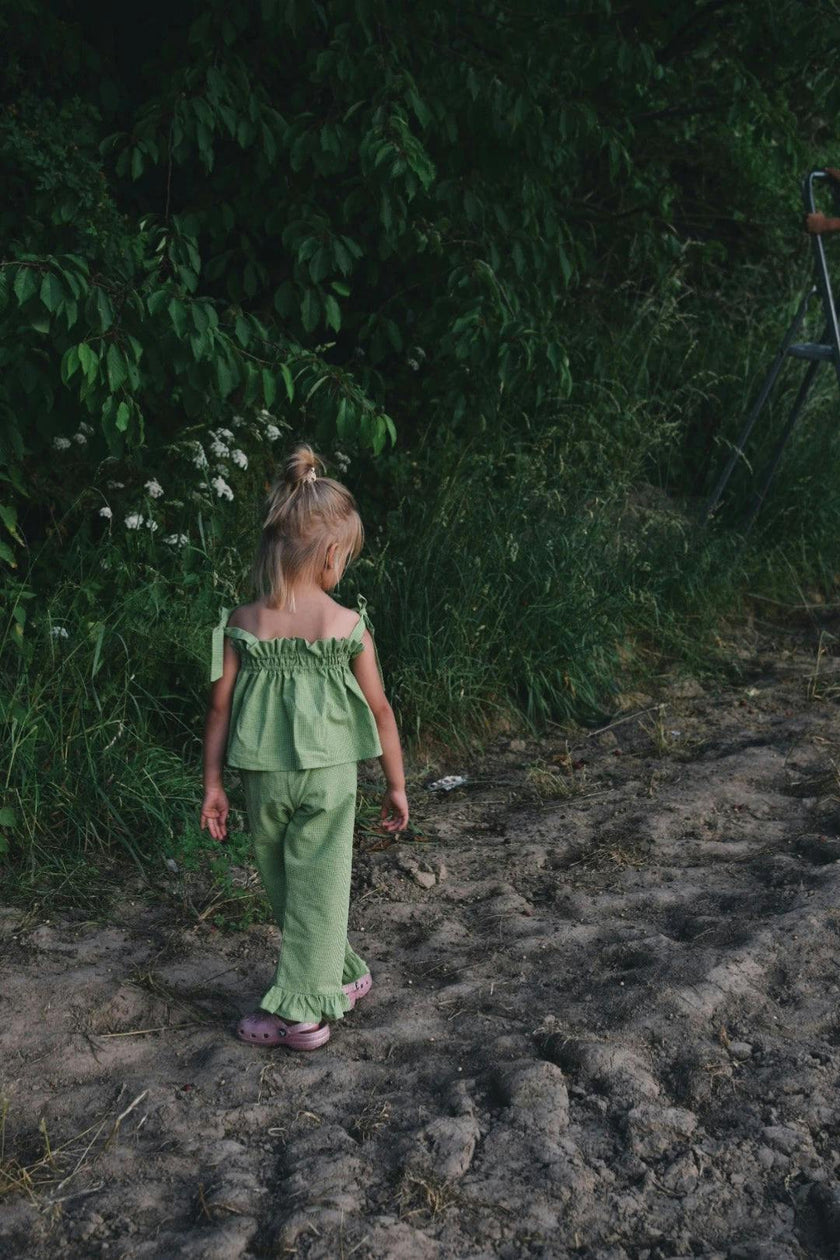 children's vichy frilled top - matcha green