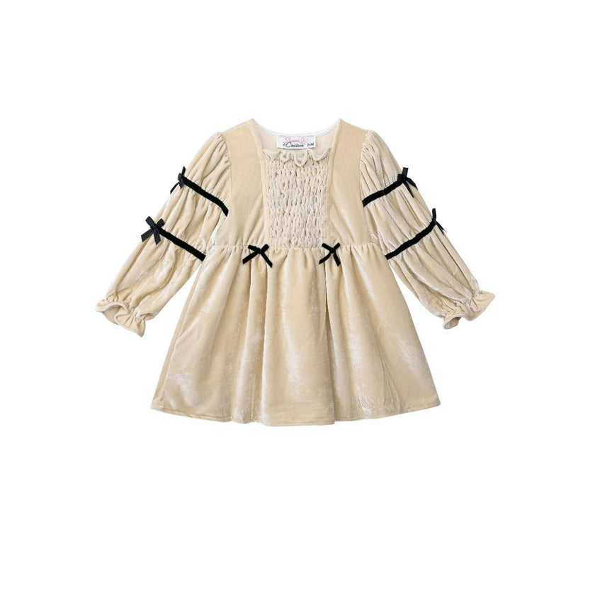 Beige Velvet Bow Dress