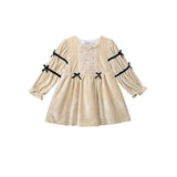 Beige Velvet Bow Dress