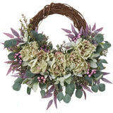 Purple Seeded Boxwood, Eucalyptus & Peony Spring Summer Front Door Wreath